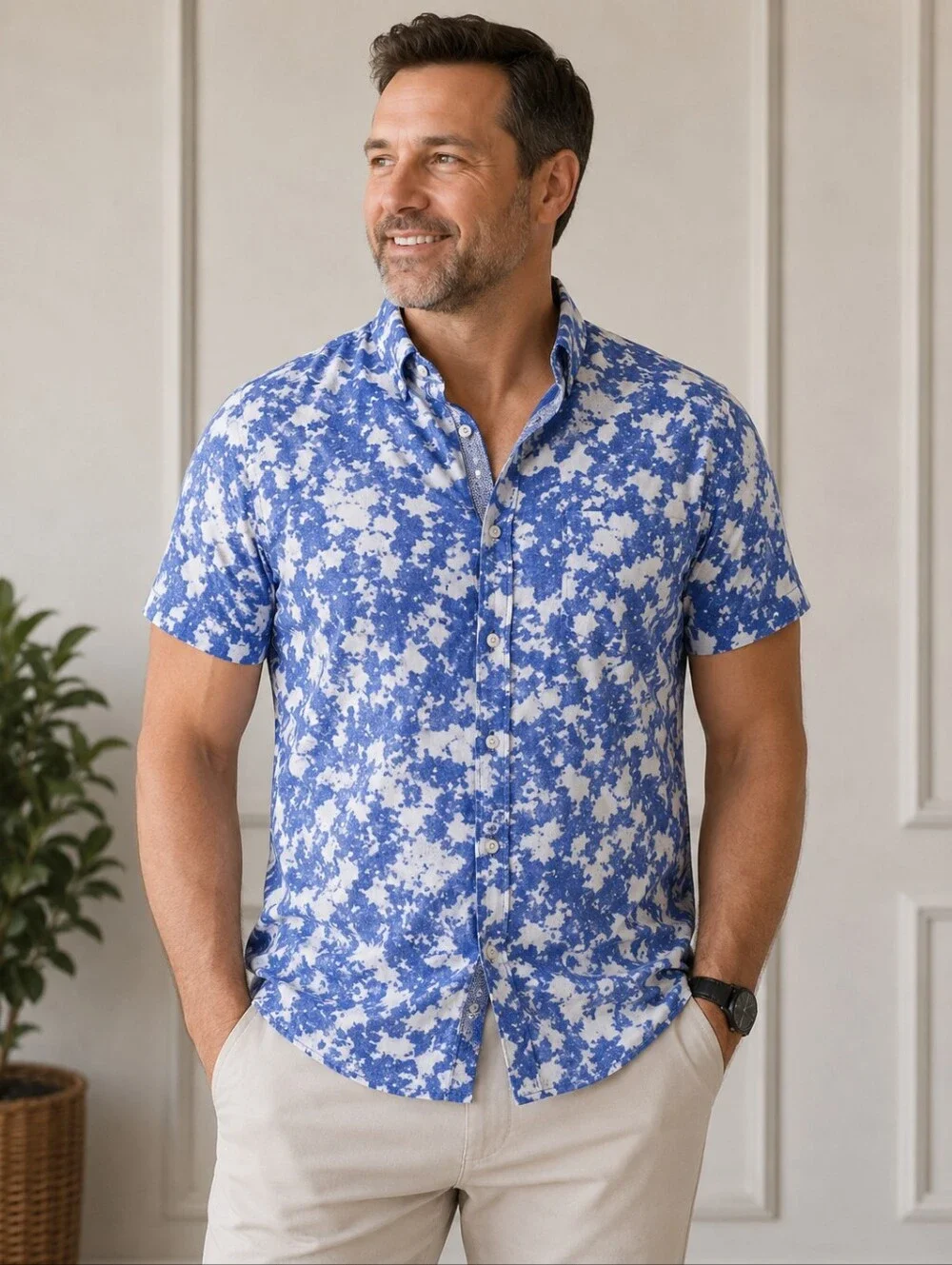 Robert Graham Men's Blue Wave Short Sleeve Woven Button Down Shirt Sz S
